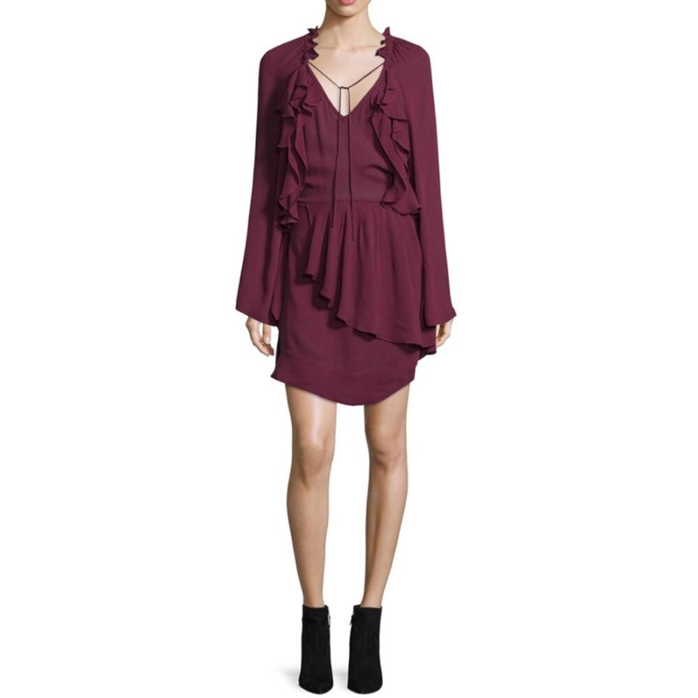 Iro Salene‎ Ruffle Kimono Sleeve Dress Bordeaux Burgundy Red  Size 8